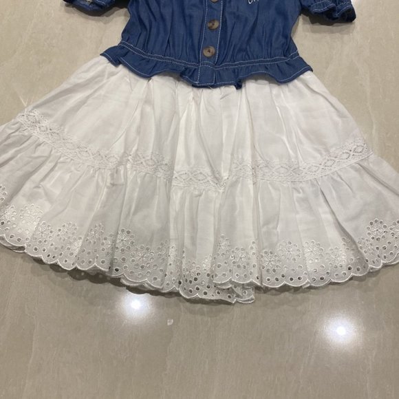 Calvin Klein Jeans Girl White Blue Chambray Off Shoulder Dress Size 4 - Picture 5 of 7